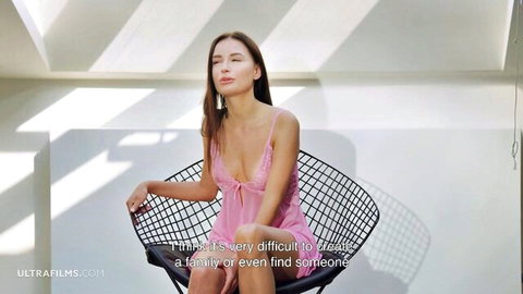 Milena Ray in pink lingerie, sultry brunette solo interview