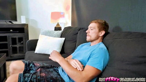 Oliver Flynn asleep in Rissa May stepsister threesome preview