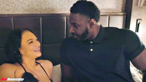 Curvy Lexi Victoria smiles intimately with Jax Slayher in bed