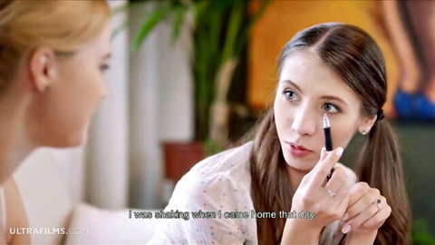 Stefanie Moon and Lika Star in casual chat, blonde and brunette with pigtails
