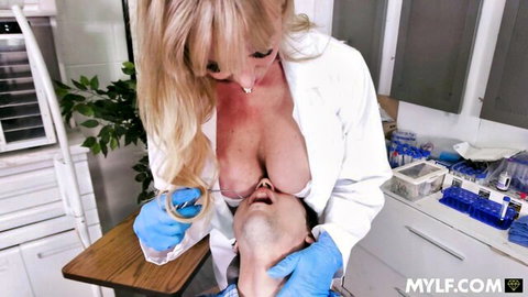 Jenna Starr as busty blonde dentist teases Ricky Spanish mouth exam