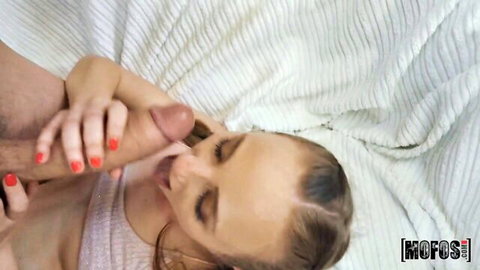 Angel Emily gives intense handjob to Danny D in Mofos threesome with Lady Bug