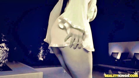 Angela White teases her big ass in sheer white dress, curvy body on display