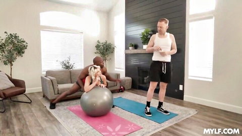 Blonde MILF Charli Phoenix in sweaty yoga workout with Will Tile