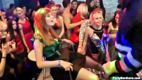 Interracial CFNM party with women in sexy dresses dancing wildly