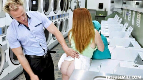 Summer Hart's bare ass groped by Clarke Kent in steamy laundromat tease