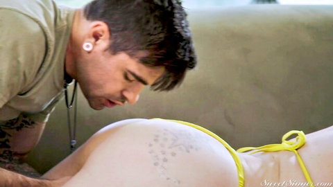 Rachael Cavalli big ass in yellow thong, Lucky Fate licking at pool party kink