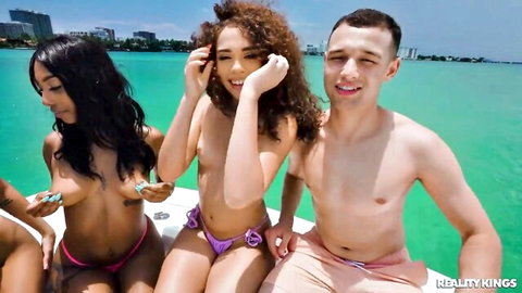Jmac's boat threesome with topless Bianca Bangs, Willow Ryder, Ada Vera smiling playfully