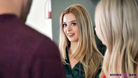 Bunny Madison & Molly Little blondes in green dress flirt with Santa in taboo threesome