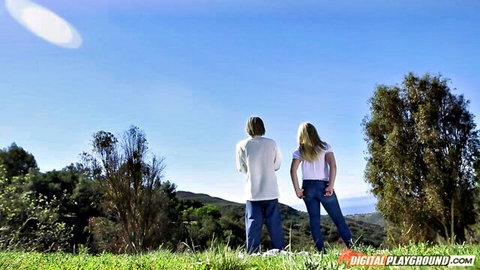 Dani Daniels & Xander Corvus spot UFO outdoors, teasing steamy hairy sex
