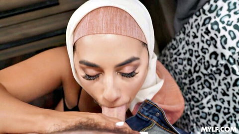 Brianna Bourbon in hijab giving blowjob to Charles Dera in Mylf threesome
