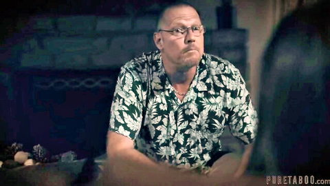 Dick Chibbles in taboo threesome scene with Gia Derza, intense expression