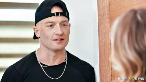 Zac Wild talks to blonde Anna Claire Clouds at door in Brazzers domination preview