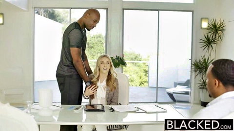 Karla Kush teased by muscular black men in office blouse