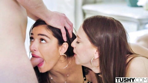 Izzy Lush and Emily Willis in lingerie threesome with Markus Dupree oral