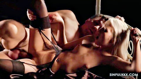 Lovita Fate in black stockings fucked by Steve Q in SinfulXXX threesome