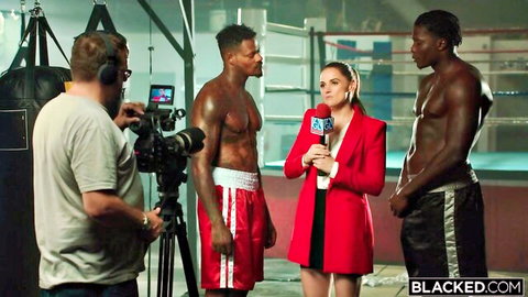 Tori Black interviews Jason Luv and black bull in steamy boxing gym threesome setup