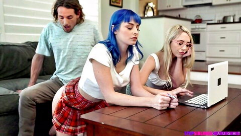 Jewelz Blu and Lily Larimar in teasing homework threesome POV setup