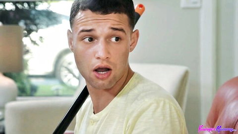 Crystal Rush stepfamily fantasy: surprised guy with dildo for deepthroat practice