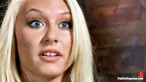 Katie Summers shocked in public BDSM punishment scene with Princess Donna Dolore