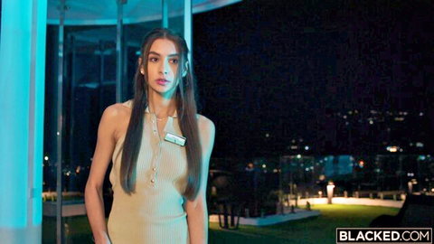 Vanessa Alessia in seductive beige knit dress at hotel, Blacked tease