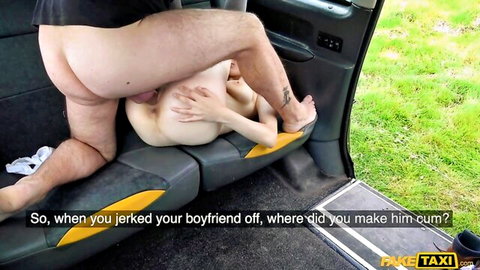 Shi Official in Fake Taxi: petite 18yo jerks big dick with cumshot