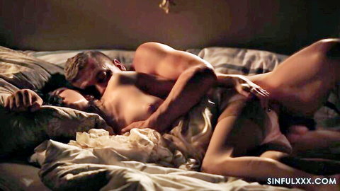 Amber Jayne and Steve Q nude embrace in bed, Sinful XXX kinky scene