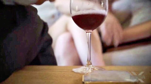Alex Coal & Brianne Blu in seductive threesome tease with wine glass
