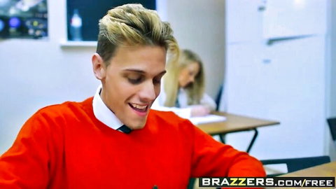 Chris Diamond smiles at Nekane's massive tits in school tease
