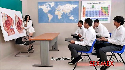Hot Latina teacher seduces Mexican student in steamy classroom anatomy lesson