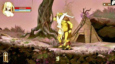 Blonde angelic hentai girl carried and fucked by goblins in ritual gameplay