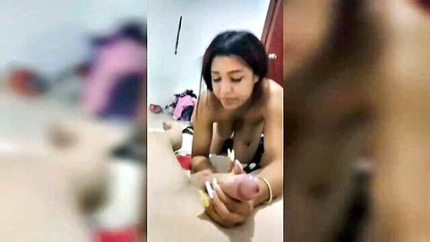 Desi stepsister passionately strokes and teases stepbrother's cock