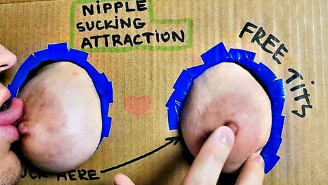 DIY glory hole nipple sucking and licking with cardboard tits setup