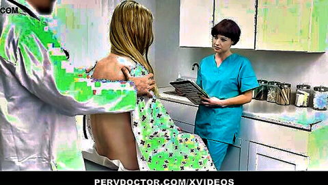 Blonde teen Harlow West in pervy doctor exam with nurse, back exposed