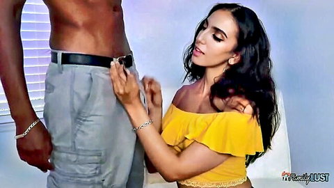 Angelica Cruz kneels for BBC in taboo interracial sex scene