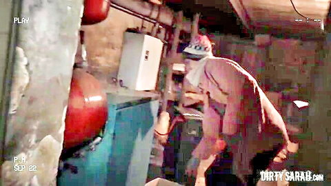 Dirty Sarah bends over in extreme fetish basement scene, teasing view