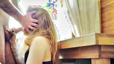 Blonde Ruda Cat pussy fucked doggy style on kitchen table, huge cumshot