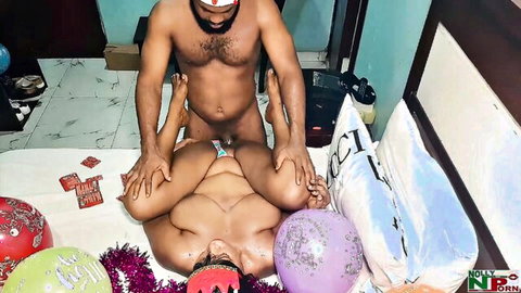 Hot MILF rides massive African dick in Christmas-themed interracial sex