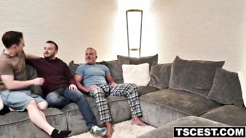 Grandpa and twinks in casual family threesome preview
