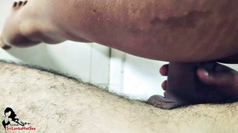 Sri Lankan couple footjob closeup, woman's foot on hard cock, amateur Sinhala sex