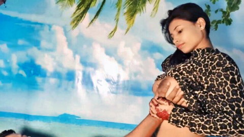 Indian stepsister in leopard top during POV cowgirl sex