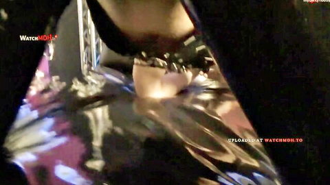 Tina Boosom close-up dildo play in black high heels and stockings