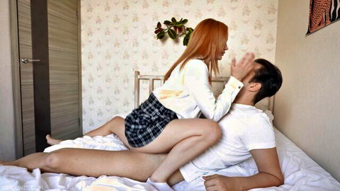 Desi redhead in schoolgirl outfit rides cock for hot creampie