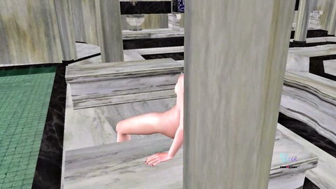 Nude light-skinned woman with long hair posing seductively legs spread in steamy Tamil audio scene