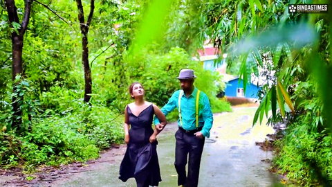 Antim in black dress walks with man in jungle, Indian babe outdoor tease