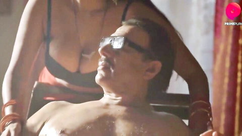 Mia Hot in red lingerie seduces shirtless man in steamy Indian tease
