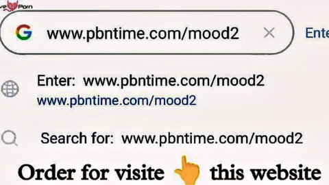 Browser screenshot promoting pbntime.com/mood2 porn site with visit order prompt