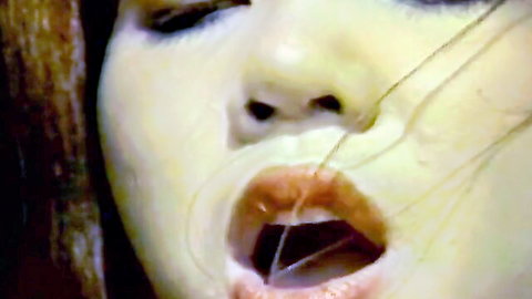 Petite Japanese teen Honey with ahegao face, saliva dripping from open mouth