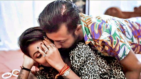 Indian couple in passionate neck kiss and embrace, teasing rough sex preview