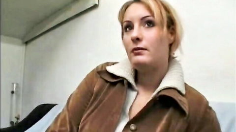Chubby mature blonde woman in revealing interview undressing